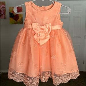 Peach Sleeveless Kids Dress with Bow